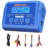Compact blue battery charger/discharger with LCD display and power start controls