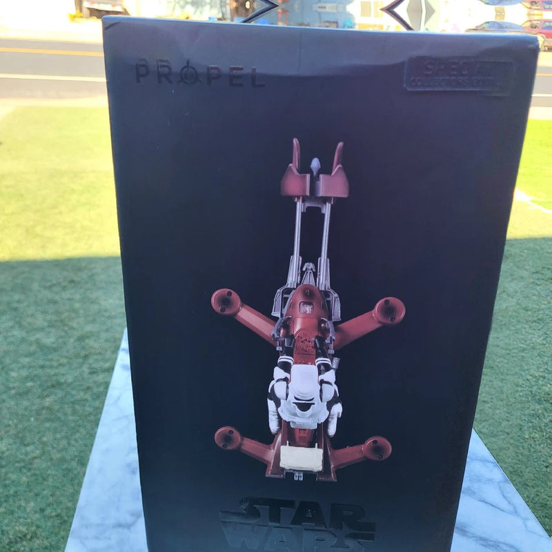 Star Wars 74-Z speeder bike battle drone retail box with purple speeder