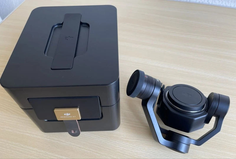 Black aerial gimbal camera with protective case