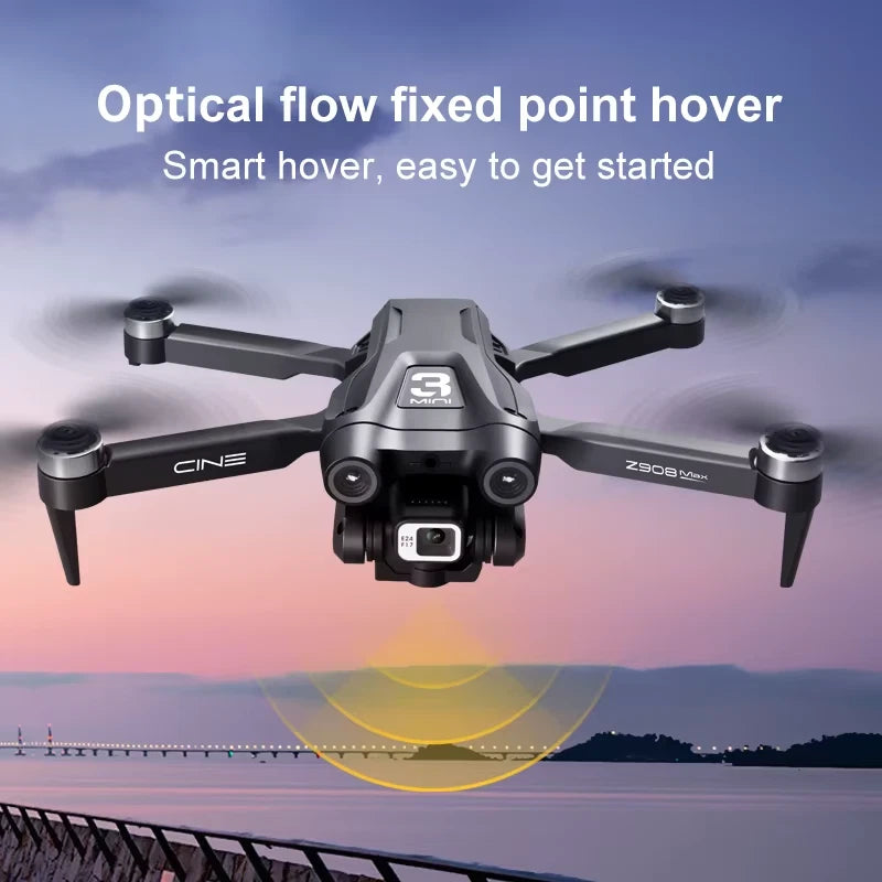 Professional GPS drone with front camera and four propellers, dark gray body.