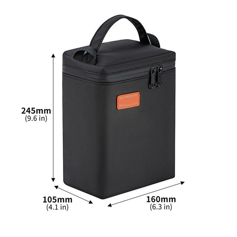 Black thermostatic heating battery bag with top handle and front zipper pocket