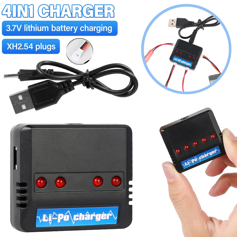 4-IN-1 USB Lipo Battery Charger XH2.54 Plug DC 3.7V Cell For RC Quadcopter Drone