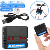 4-IN-1 USB Lipo Battery Charger XH2.54 Plug DC 3.7V Cell For RC Quadcopter Drone