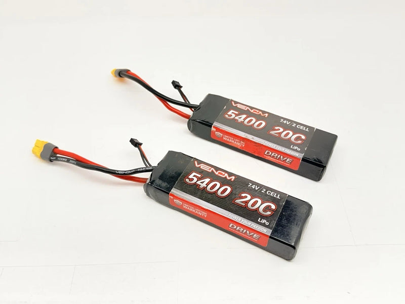 2x Venom 5400mAh 2S 7.4V 20C LiPo Battery Pack Pair Used Balanced