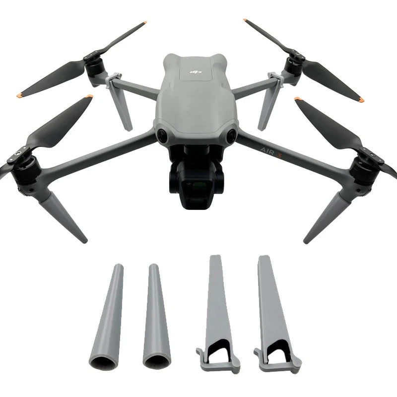 Drone landing gear protective bracket set with four legs and mounting clips, gray
