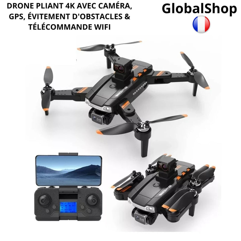 Foldable 4K drone with camera and GPS, plus remote controller with phone screen