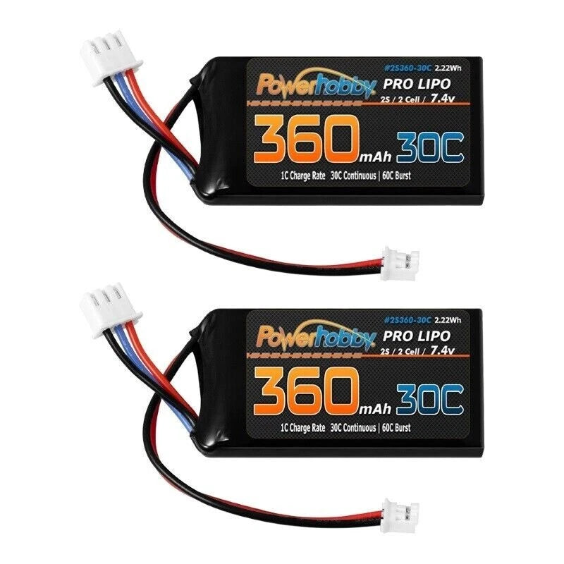 Powerhobby Lipo Battery 2S 360MAH 30c (2) For Axail SCX24 Battery