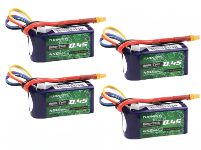 LOT OF 4 ~ Turnigy Nano Tech 450mah ~ 14.8v ~  4 Cell ~ 35~70C Lipo w/ XT30 Plug