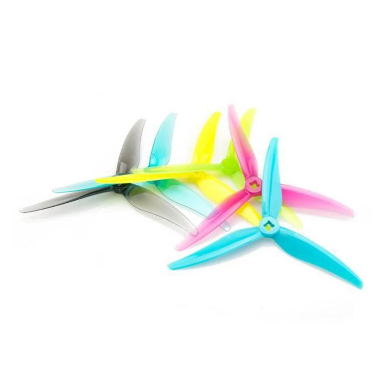 Tri-blade FPV drone prop with multicolor blades and hub