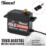 Digital metal gear servo motor with black case, brass output shaft, and wiring connector