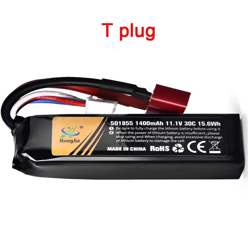 1 Pack 11.1V 1400mAh 30C Rechargeable Lipo battery for water gun Toy accessories Battery