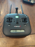 Drone remote controller with two antennas, control sticks, buttons, and Force1 logo