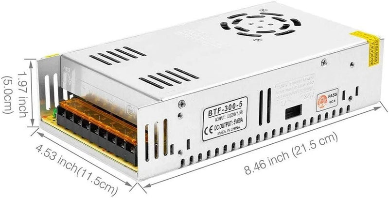 BTF-300-5 CCTV Power Supply with Fan 5V 60A Output-110V/220V Input Selector