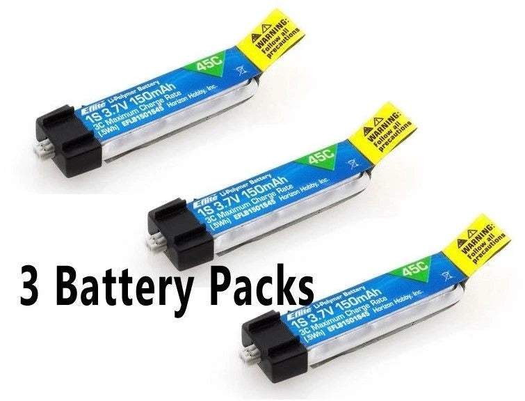 E-flite 150mAh 1S 3.7V 45C LiPo Battery 3 Pcs : BLADE NCPX NANO QX MSRX PARKZONE Battery