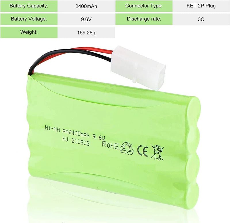 2400mAh 9.6V AA NiMH RC Battery Pack KET 2P Connector for RC Car Truck RC Boat Battery