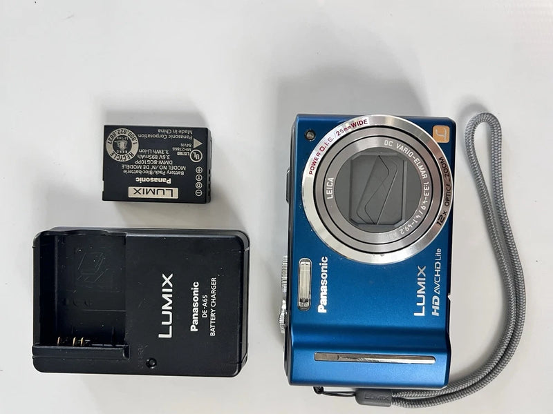 Panasonic LUMIX DMC-TZ8 Blue Compact Camera 12x Zoom HD Video + Battery