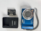 Panasonic LUMIX DMC-TZ8 Blue Compact Camera 12x Zoom HD Video + Battery
