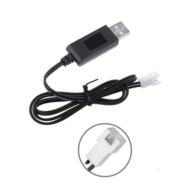 USB battery charger cable with black cord and 2P XH2.54 female connector
