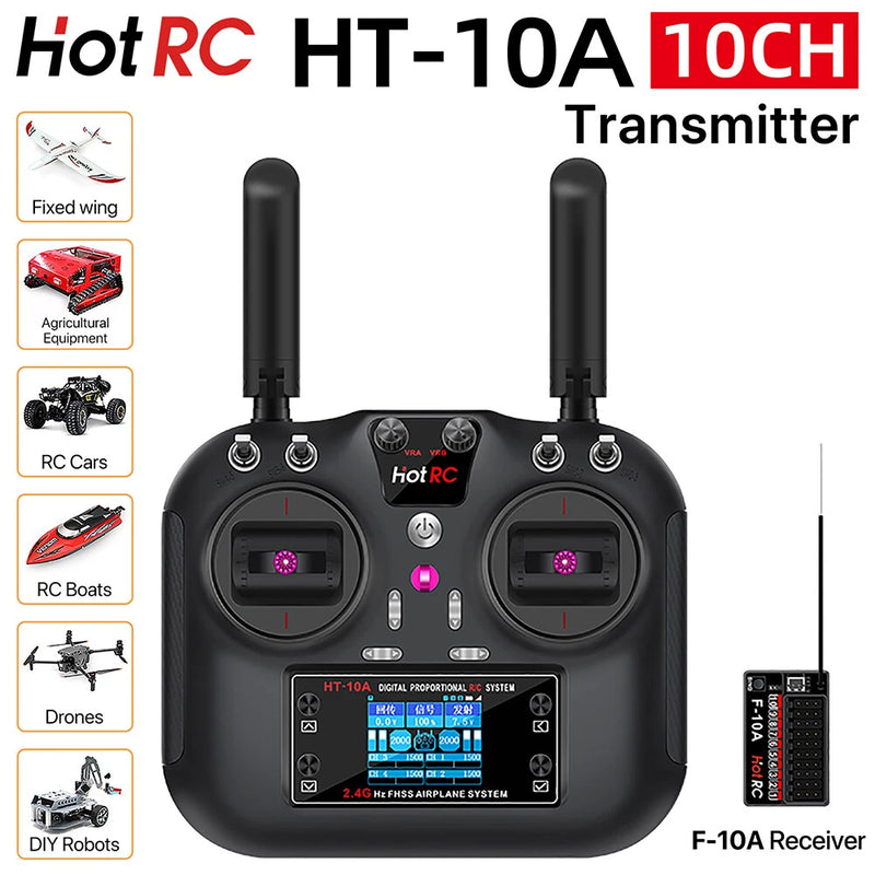 HotRC Radio Transmitter and F-10A Receiver 2.4G 10CH Controller for FPV RC Drone