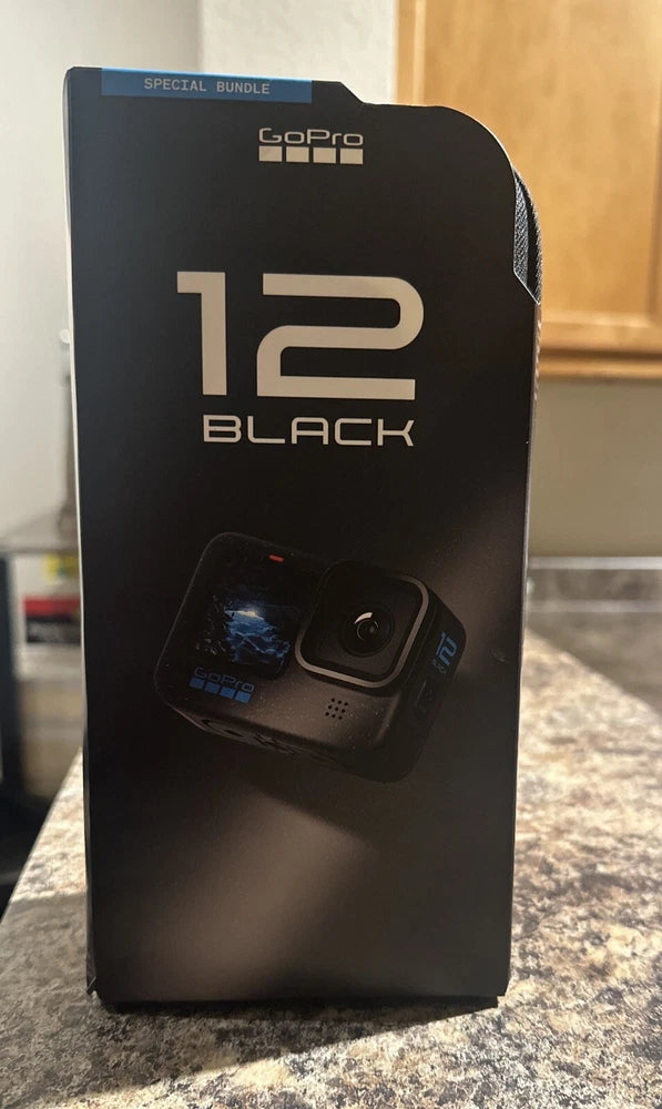 GoPro HERO12 Black holiday bundle retail box with camera graphic