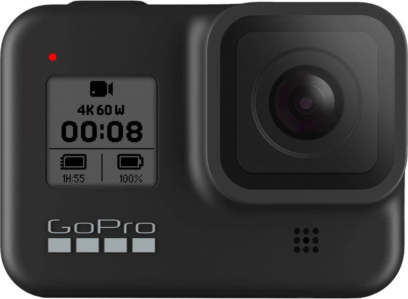 GoPro Hero 8 black action camera with front lens and small status display