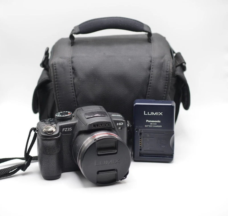 Panasonic Lumix FZ35 digital camera with lens, plus padded carry case and battery pack