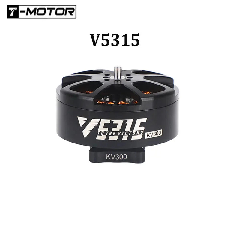 T-Motor V5315 KV300 brushless FPV motor, black cylindrical with prop-mount arms