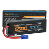 Black LiPo hard-case battery with red/blue leads and EC5 connector, 5500mAh 100C