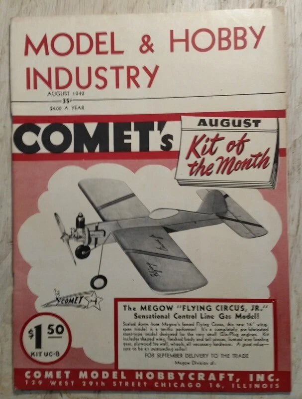 August 1949 Model and Hobby Industry Magazine Megow's Flying Circus Jr Airplane