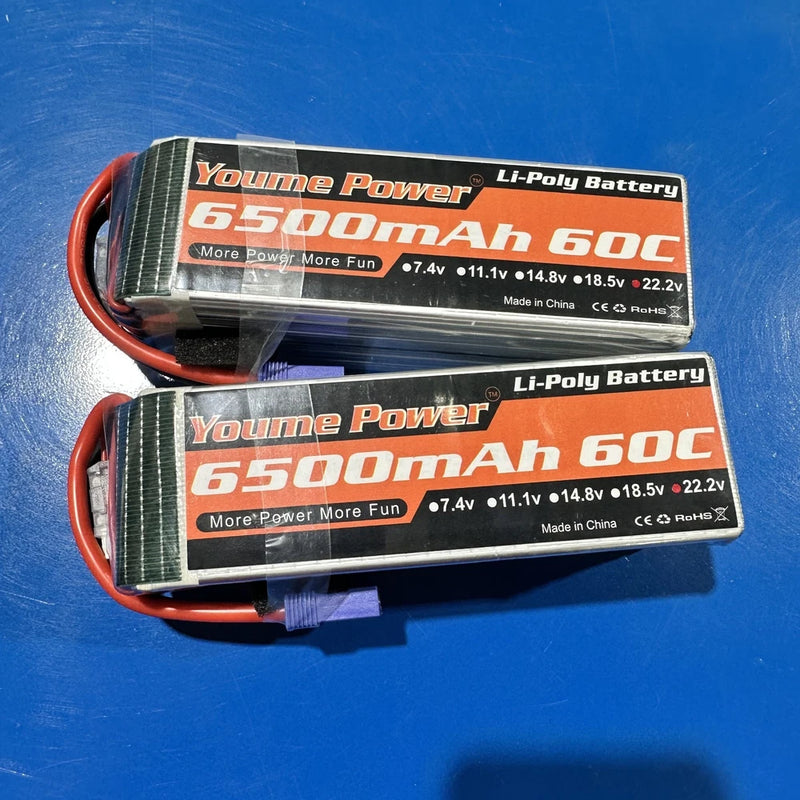 2pcs OPEN BOX Youme 6S Lipo Battery 22.2V RC LiPo Battery 6500mAh 60C with EC5