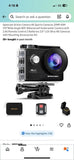 Apexcam black 4K action camera with wide lens, waterproof case, and mounting accessories