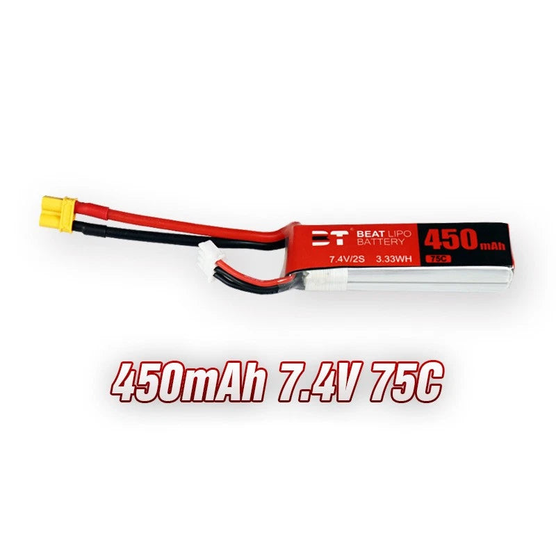 For FPV Racing Drone RC Quadcopter XT30/XT60 Plug 7.4V 2S 450mAh 75C B attery