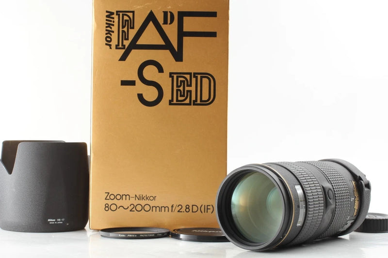AF-S NIKKOR 80-200mm f/2.8D ED F-mount lens with hood, black and gray