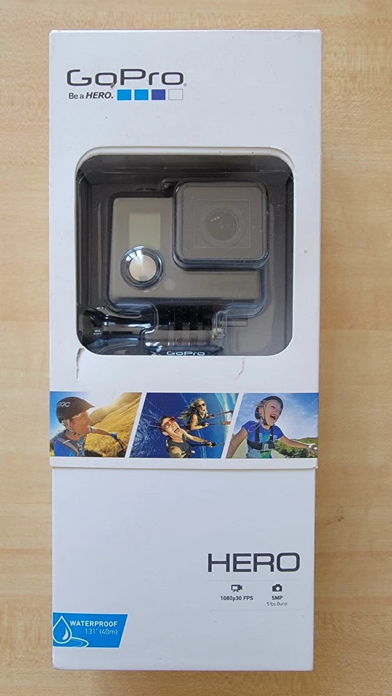 GoPro HERO action camera kit in retail box with clear front window