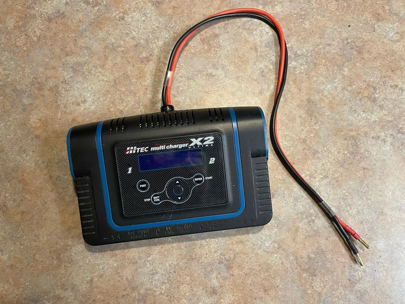 HiTec X2 Ultima multi battery charger with screen and red/black wire leads