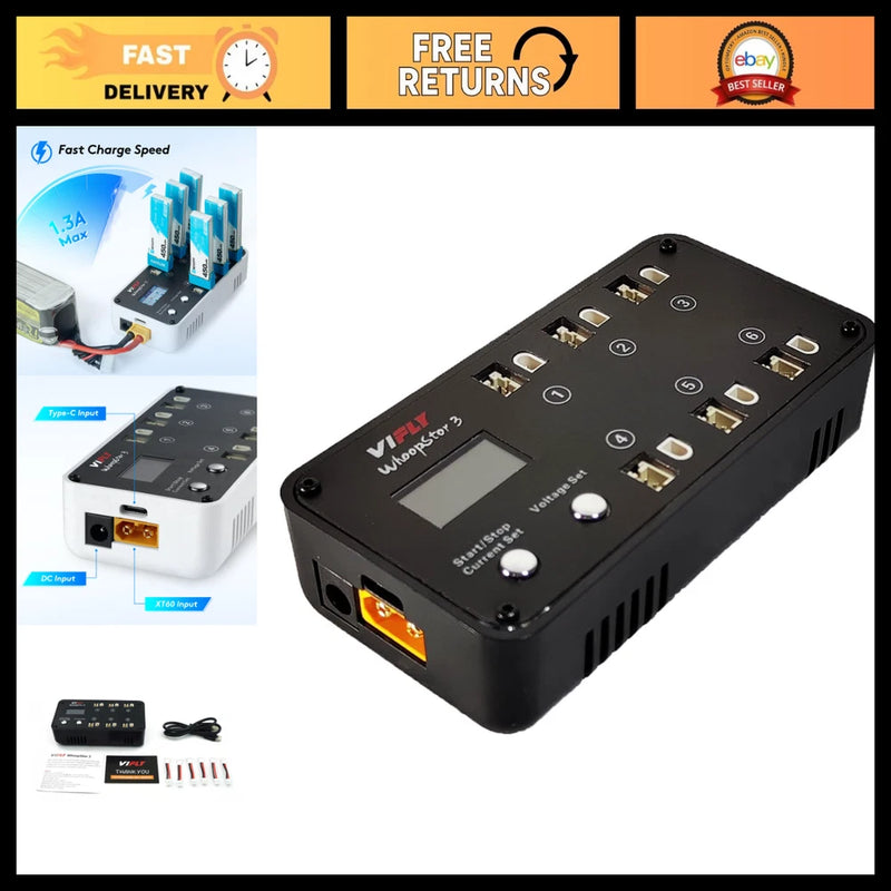 6-Port 1S LiPo Battery Storage Charger, Smart Charging Hub for RC Drones & Model Battery
