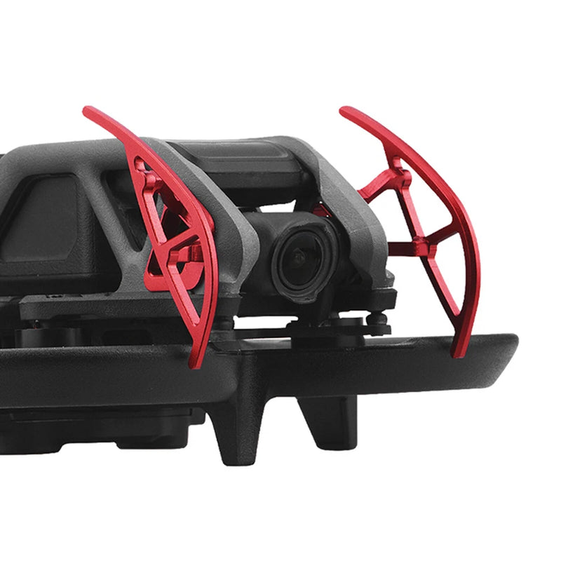 Drone gimbal collision protection bar, black with red aluminum arms and camera guard