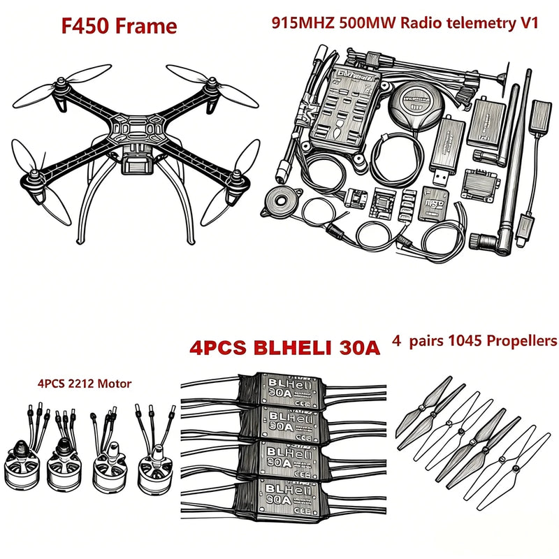 RC F450 Drone Kit With PIXHAWK2.4.8 flight control 100MW Radio Telemetry Quadcop