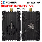 Foxeer Reaper Infinity V2 FPV VTX module with dual SMA connectors and cooling fins, black