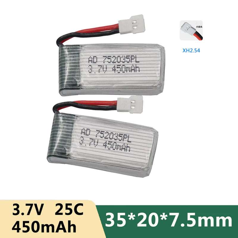2pcs 3.7V 450 mAh 25C Li Battery For Syma X5C X5SC Syma X5SW RC Drone 752035