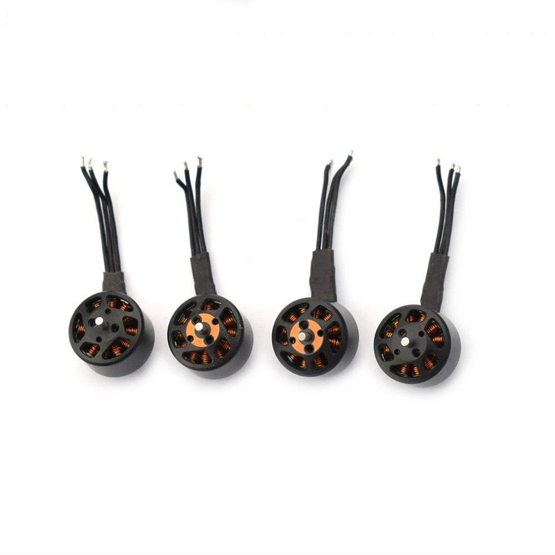 Brushless drone motor with orange stator and black wire leads