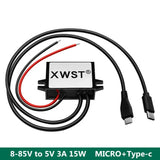 8-85V to 5V 3A 15W converter 12V~72V to 5V car phone MICRO+Type-c charger