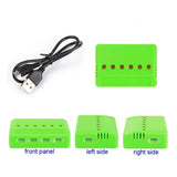 Green 6-port RC battery USB charger with USB plug cable and front port panel