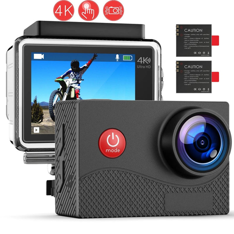 4K Ultra Hd Action Camera Touch Screen EIS WiFi 30M Underwater Camera 2-Inch IPS