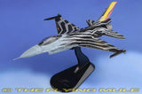 Gray F-16AM scale model fighter jet on display stand, Belgian Air Force markings