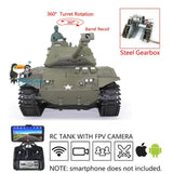 Henglong 1/16 RC armored tank with FPV camera, olive green, rotating turret and tracks