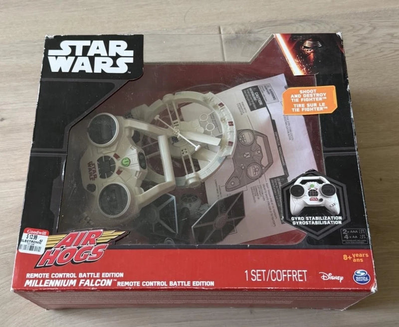 Star Wars Millennium Falcon remote control drone in retail box, gray and black