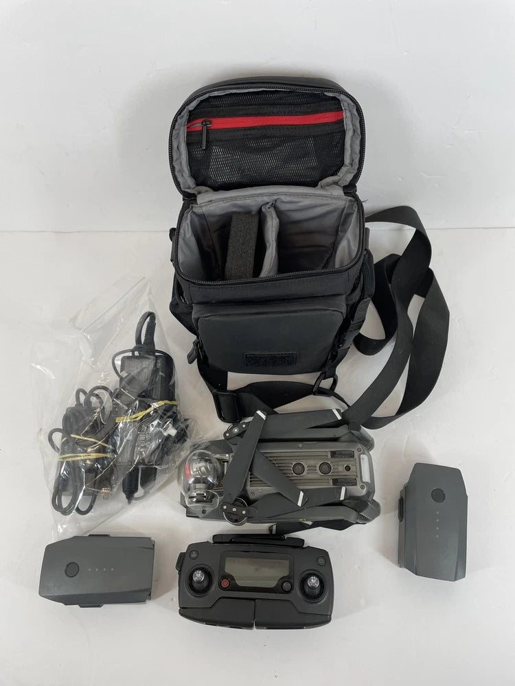 DJI Mavic Pro Fly More combo kit with controller, drone, extra batteries, and bag