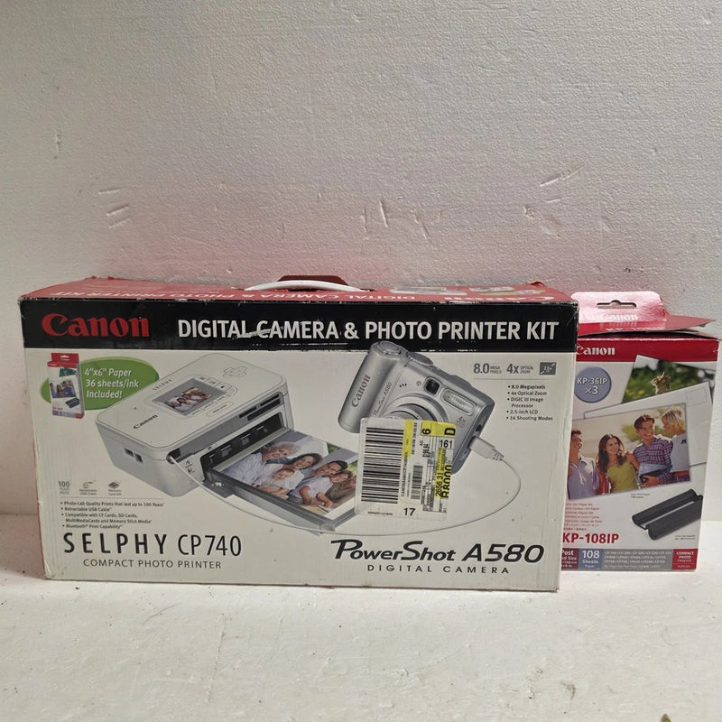 Canon PowerShot A580 8.0MP Digital Camera Selphy CP740 Compact Photo printer Kit