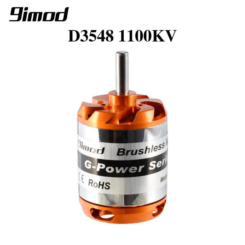 9imod brushless outrunner motor D3548 1100KV, orange and silver cylindrical RC power unit